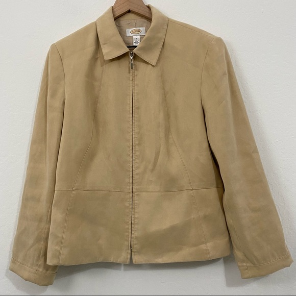 Talbots Women’s 10 Beige Microfiber Full Zip Basic Jacket Collared Casual Lined - Picture 1 of 10